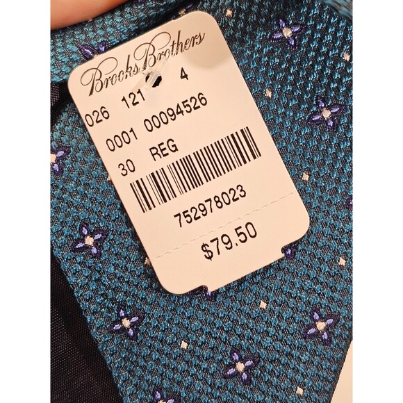 MDS Brooks Brothers 100% Silk Teal & Blue Alternating Star Pattern Neck Tie NEW - Picture 4 of 7
